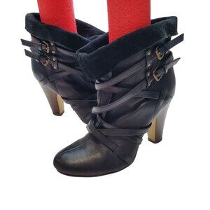 Kelly & Katie Women's Black Leather + Suede Strappy Buckle Ankle Boot Size 8.5